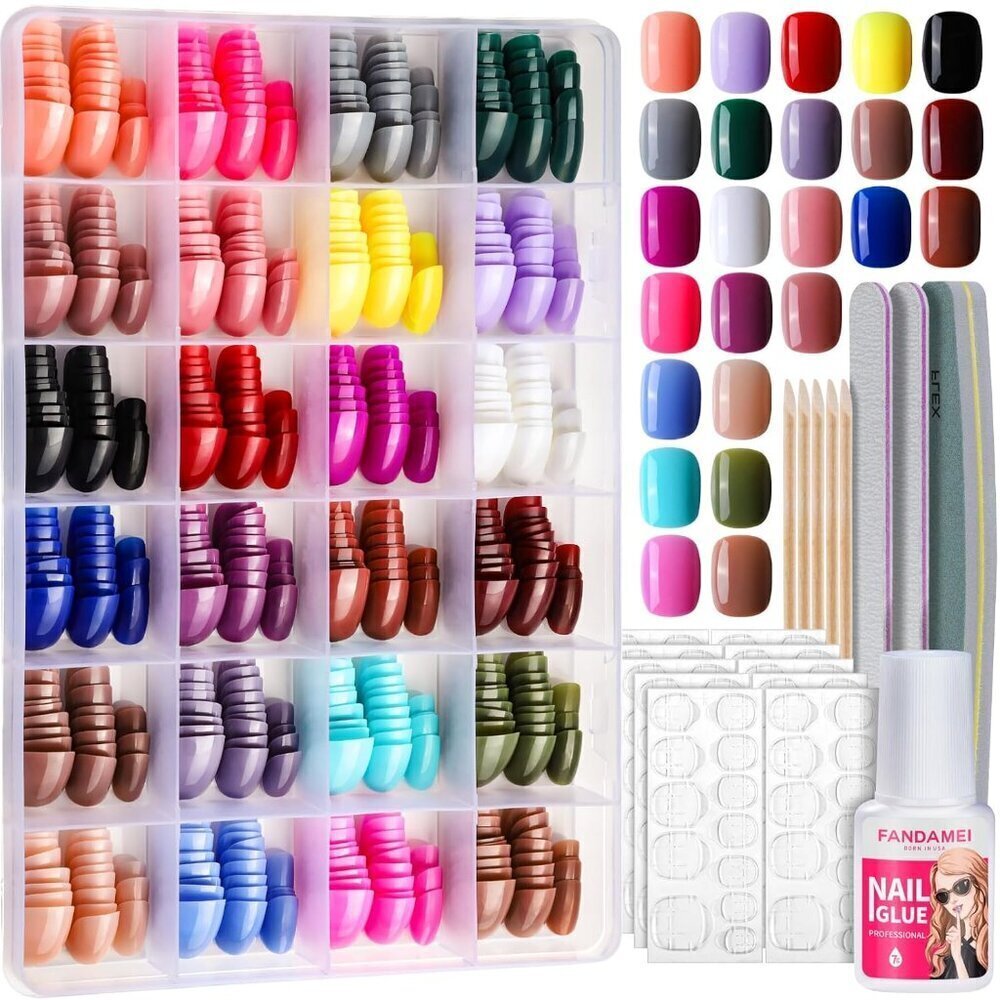 Short Press On Nails 576 Pcs, 24 Color Glossy Nails Set